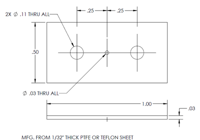 Equalseal EQ535exp - .031" Thick - .5" x 1" (2, 0.11 Holes and 1, 0.03 Holes Centered per DWG)