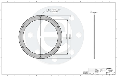 Equalseal EQ535exp -  1/8" Thick - Full Face Gasket - 10.125" ID - 12.625" OD - 6 x .375" Holes on a 11.812" Bolt Circle Diameter