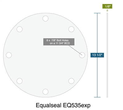 Equalseal EQ535exp -  1/8" Thick - Full Face Blind Flange Gasket - 13.5" OD - 8 x .875" Holes on a 11.75" Bolt Circle