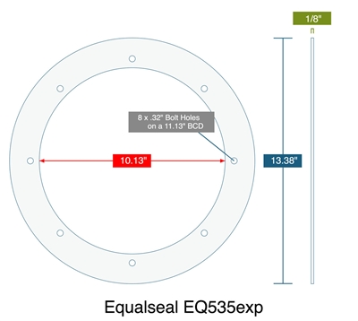 EQ 535 ePTFE Custom Full Face Gasket  - 1/8" Thick x 10.13" x 13.38"