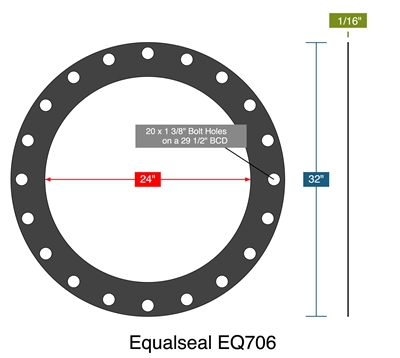 Equalseal EQ706 -  1/16" Thick - Full Face Gasket - 150 Lb. - 24"
