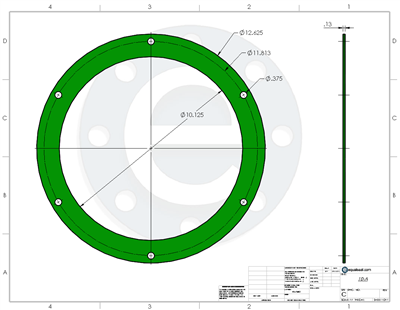 Equalseal EQ750G -  1/8" Thick - Full Face Gasket - 10.125" ID - 12.625" OD - 6 x .375" Holes on a 11.813" BCD - 10-A