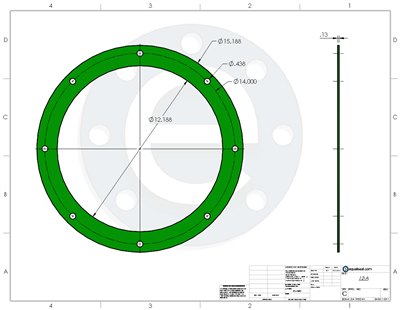 Equalseal EQ750G -  1/8" Thick - Full Face Gasket - 12.188" ID - 15.188" OD - 8 x .438" Holes on a 14" BCD - 12-A