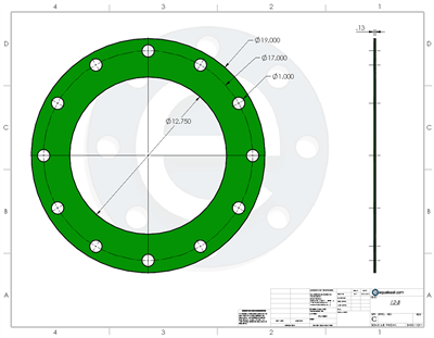 Equalseal EQ750G -  1/8" Thick - Full Face Gasket - 150 Lb. - 12"  - 12-B