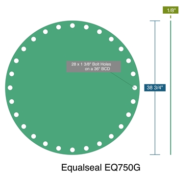 Equalseal EQ750G -  1/8" Thick - Blind Full Face Gasket  - 38.75" OD - 28 x 1.375" Holes on a 36" Bolt Circle Diameter