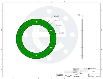 Equalseal EQ750G -  1/8" Thick - Full Face Gasket - 6.125" ID - 8.625" OD - 6 x .375" Holes on a 7.313" BCD - 6-A