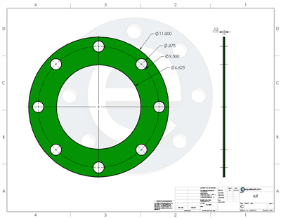 Equalseal EQ750G -  1/8" Thick - Full Face Gasket - 6.625" ID - 11" OD - 8 x .875" Holes on a 9.5" BC - 6-B