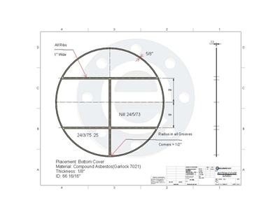 Equalseal EQ750G - Gasket With Ribs - 1/8" Thick - Per DWG  - 63-15/16" ID