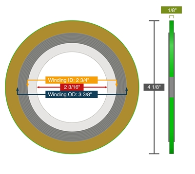 Equalseal Spiral Wound Gasket - 150 lb - 2" - 316 Inner Ring -  316L Stainless Steel winding - APX2 Filler - Carbon Steel Outer