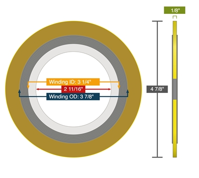 Equalseal Spiral Wound Gasket - 304 Stainless Steel winding - Flexible Graphite Filler - 3.25" X 3.875" - 2.6875" Inner Diameter - 4.875" Outer Diameter