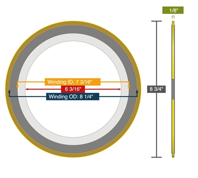 Equalseal EQSW - Spiral Wound Gasket - Carbon Steel Guide Ring/304/FG /304 Inner Ring - 6" - 150 Lb