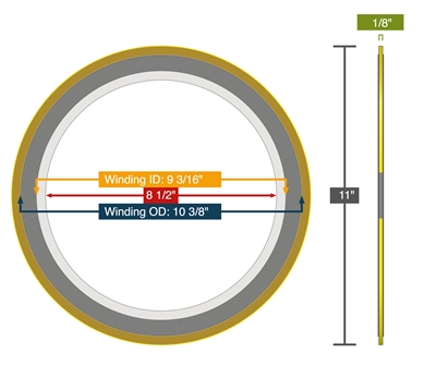 Equalseal EQSW - Spiral Wound Gasket - Carbon Steel Guide Ring/304/FG /304 Inner Ring - 8" - 150 Lb