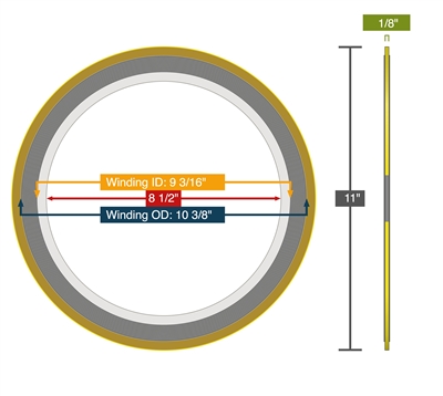 Equalseal Spiral Wound Gasket - 304 Stainless Steel winding - Flexible Graphite Filler - 304 Inner - CS Outer - 150 lb - 8 in.