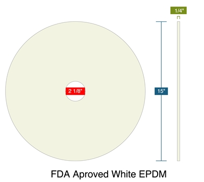 FDA Aproved White EPDM - Ring Gasket -  1/4" Thick - 2.125" ID - 15" OD