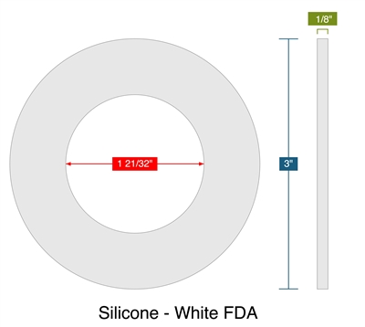 Silicone - White FDA -  1/8" Thick - Ring Gasket - 150 Lb. - 1.25"