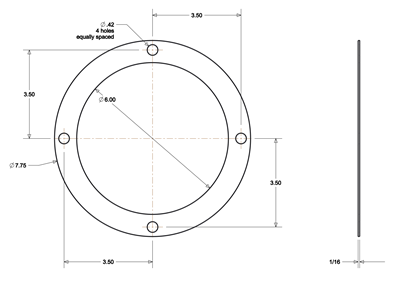 Equalseal EQFG - Foil Insert -  1/16" Thick - Full Face Gasket - 6" ID - 7.75" OD - 4 x .42" Holes on a 7" Bolt Circle Diameter