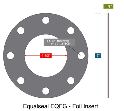 Equalseal EQFG - Foil Insert -  1/8" Thick - Full Face Gasket - 150 Lb. - 4"