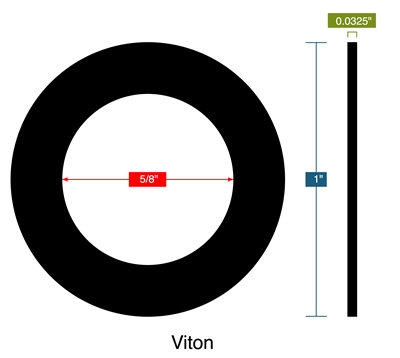 70 Duro VitonÂ® FKM Washer - .625" ID x 1" OD x .032" Thick