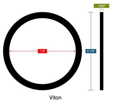 90 Duro VitonÂ® FKM Ring - 3/32" Thick x 1-29/32" ID x 2-1/4" OD