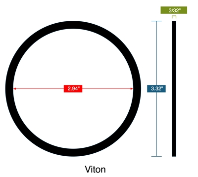 90 Duro VitonÂ® FKM Ring - 3/32" Thick x 2-15/16" ID x 3-5/16" OD