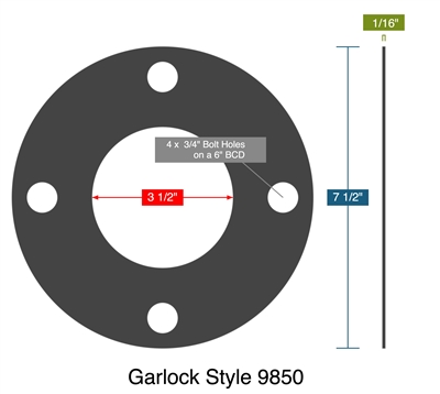 Garlock Style 9850 -  1/16" Thick - Full Face Gasket - 150 Lb. - 3"