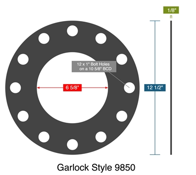 Garlock Style 9850 -  1/8" Thick - Full Face Gasket - 400 Lb. - 6"