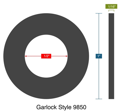 Garlock Style 9850 - Ring Gasket -  1/16" Thick - .5" ID - 1" OD