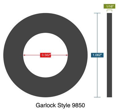 Garlock Style 9850 -  1/16" Thick - Ring Gasket - .562" ID - 1.062" OD