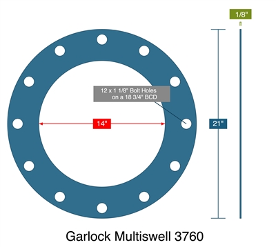 Garlock Multiswell 3760 -  1/8" Thick - Full Face Gasket - 150 Lb. - 14"