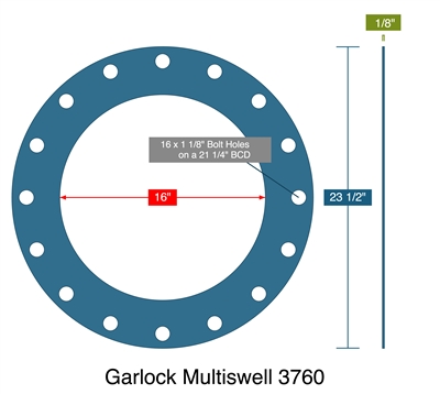 Garlock Multiswell 3760 -  1/8" Thick - Full Face Gasket - 150 Lb. - 16"