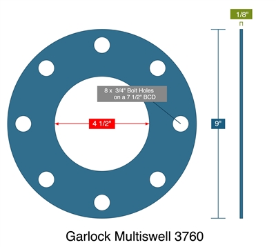Garlock Multiswell 3760 -  1/8" Thick - Full Face Gasket - 150 Lb. - 4"