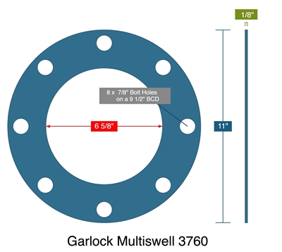 Garlock Multiswell 3760 -  1/8" Thick - Full Face Gasket - 150 Lb. - 6"