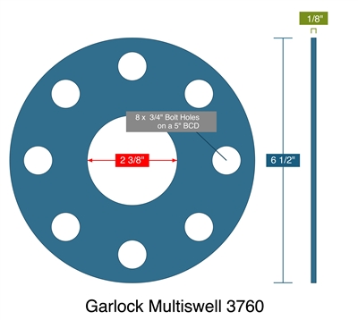 Garlock Multiswell 3760 -  1/8" Thick - Full Face Gasket - 300 Lb./400 Lb./600 Lb. - 2"