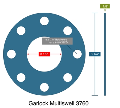 Garlock Multiswell 3760 -  1/8" Thick - Full Face Gasket - 300 Lb./400 Lb./600 Lb. - 3"