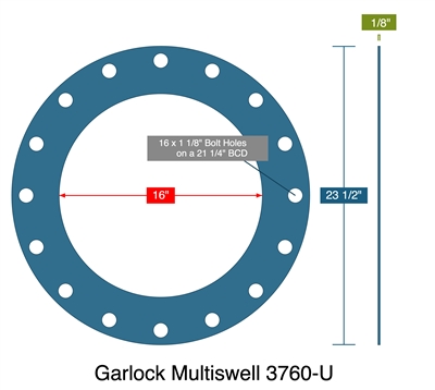 Garlock Multiswell 3760U - Full Face Gasket -  1/8" Thick - 150 Lb - 16"