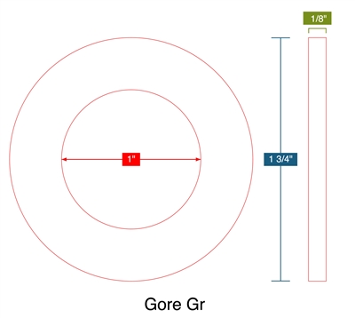 Gore Gr -  1/8" Thick - Ring Gasket - 1" ID - 1.75" OD