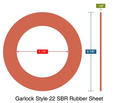 Garlock Style 22 SBR Rubber Sheet -  1/8" Thick - Ring Gasket - 150 Lb. - 4"