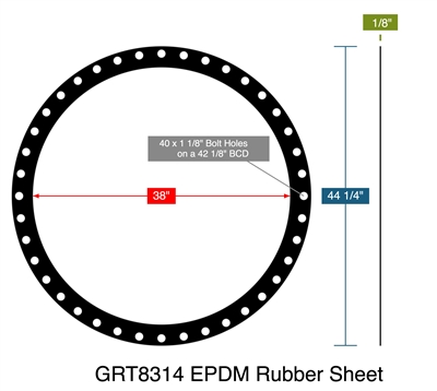 GRT8314 EPDM Rubber Sheet -  1/8" Thick - Full Face Gasket (4 pc) - 150 Lb. Series B - 38"