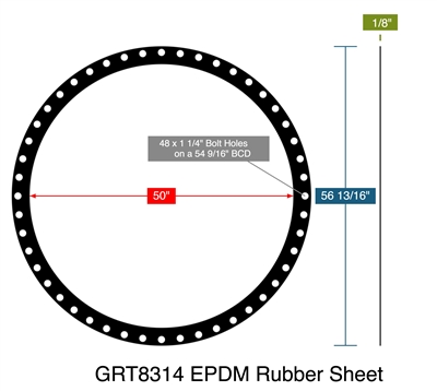 GRT8314 EPDM Rubber Sheet -  1/8" Thick - Full Face Gasket  (4 pc) - 150 Lb. Series B - 50"