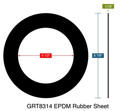 GRT8314 EPDM Rubber Sheet -  1/16" Thick - Ring Gasket - 150 Lb. - 4"