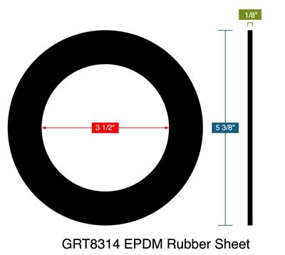 GRT8314 EPDM Rubber Sheet -  1/8" Thick - Ring Gasket - 150 Lb. - 3"