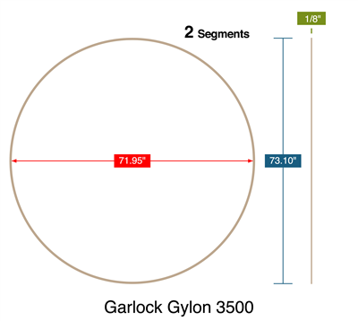 Garlock Gylon 3500 -  1/8" Thick - 2 PC Ring Gasket - 71.95" ID - 73.10" OD