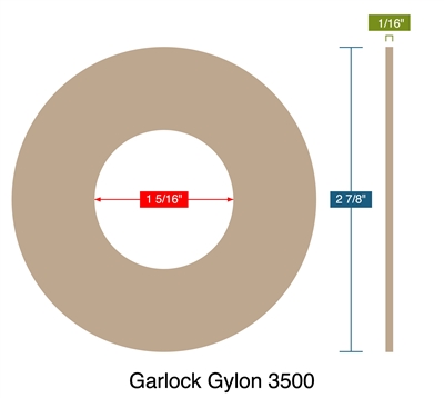 Garlock Gylon 3500 - 1" 300 lb Class Ring Gasket -  1/16" Thick - 1.3125" ID - 2.875" OD