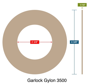 Garlock Gylon 3500 - Ring Gasket -  1/16" Thick - 2.375" ID - 4.375" OD