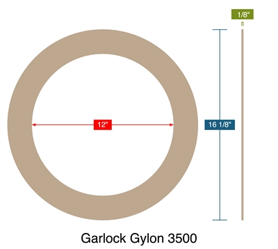 Garlock Gylon 3500 -  1/8" Thick - Ring Gasket - 12" ID - 16.125" OD
