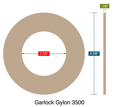 Garlock Gylon 3500 - Ring Gasket -  1/8" Thick - 2.375" ID - 4.375" OD