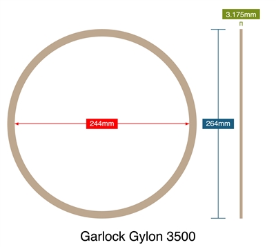 Garlock Gylon 3500 - 3.18mm Thick - Ring Gasket - 244mm ID - 264mm OD