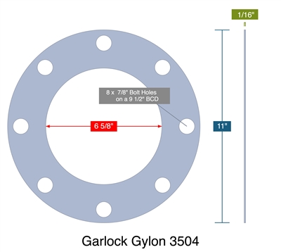 Garlock Gylon 3504 with PSA-  1/16" Thick - Full Face Gasket - 150 Lb. - 6"