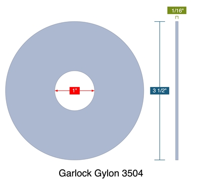 Garlock Gylon 3504 -  1/16" Thick - Ring Gasket - 1" ID - 3.5" OD