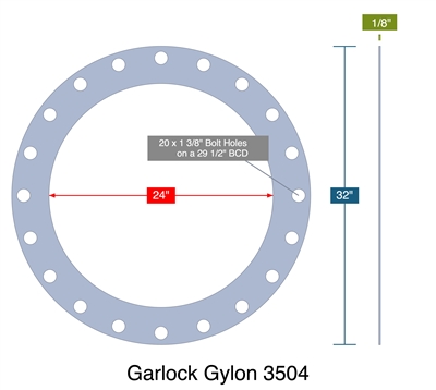 Garlock Gylon 3505 -  1/8" Thick - Full Face Gasket - 150 Lb. - 24"